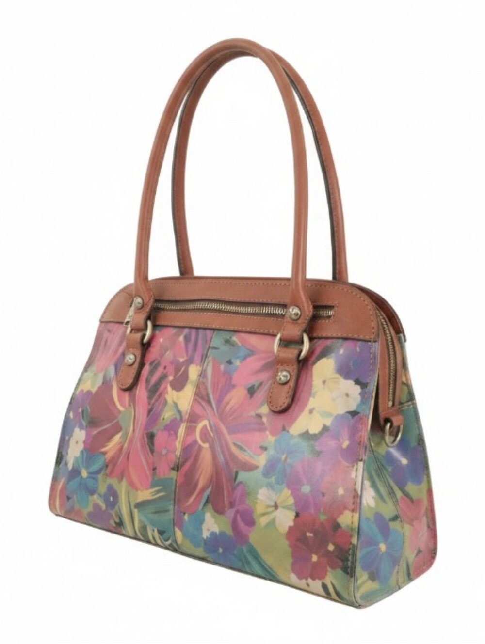 Floral Print Brown Handle Tote Bag